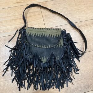 Black and Green Fringe Bag
